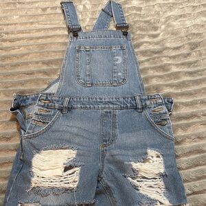 Denim Distressed Overalls